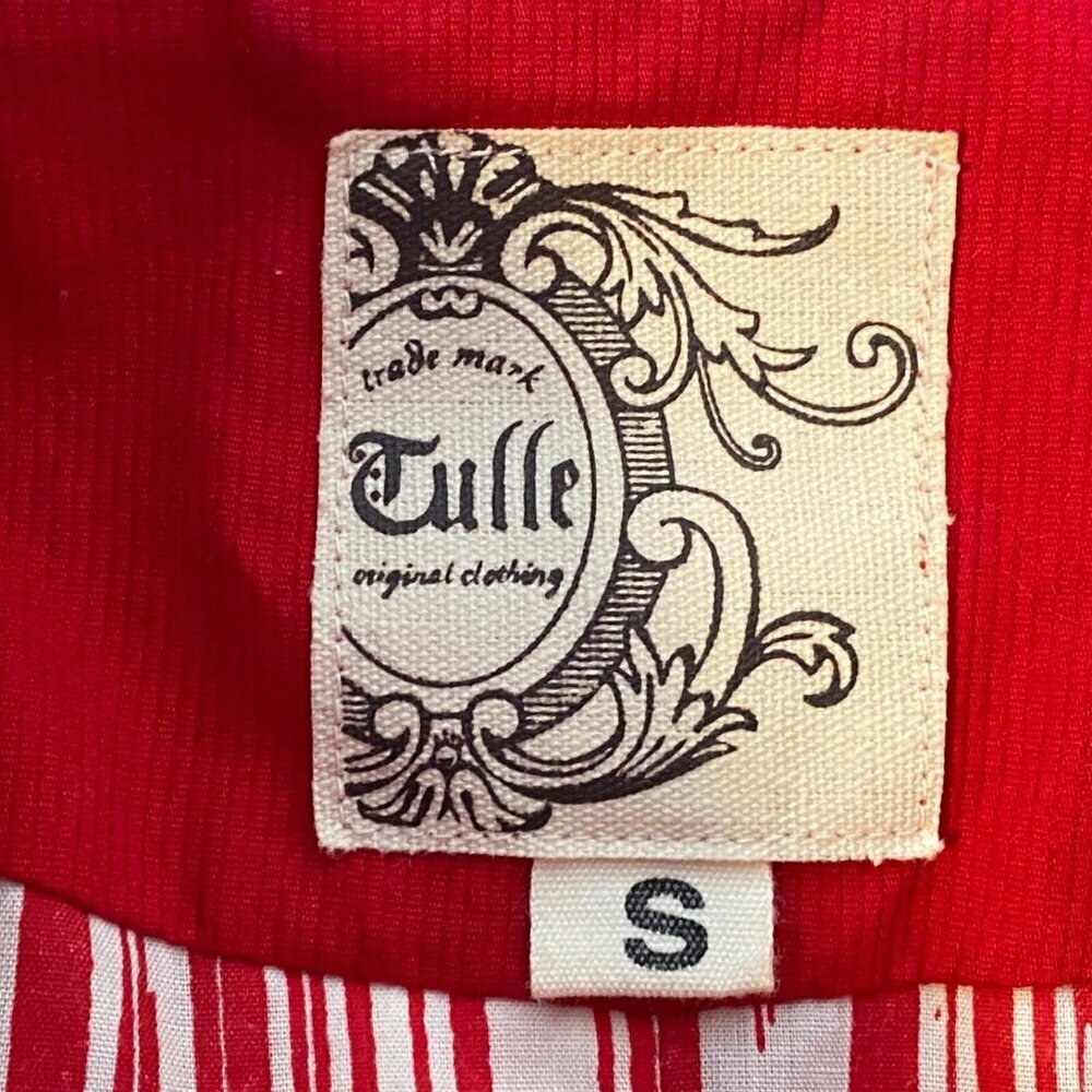 Anthropologie Tulle Trench Coat Womens Size S Red Button Up Long Sleeve Lined - Picture 7 of 8